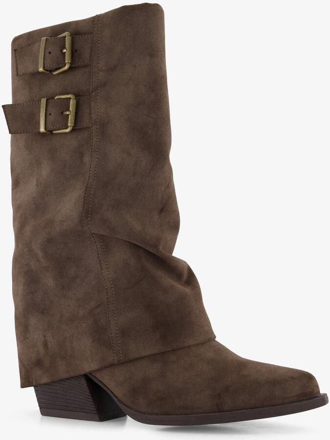 BLUE BOX slouchy dames cowboylaarzen met omslag donkerbruin