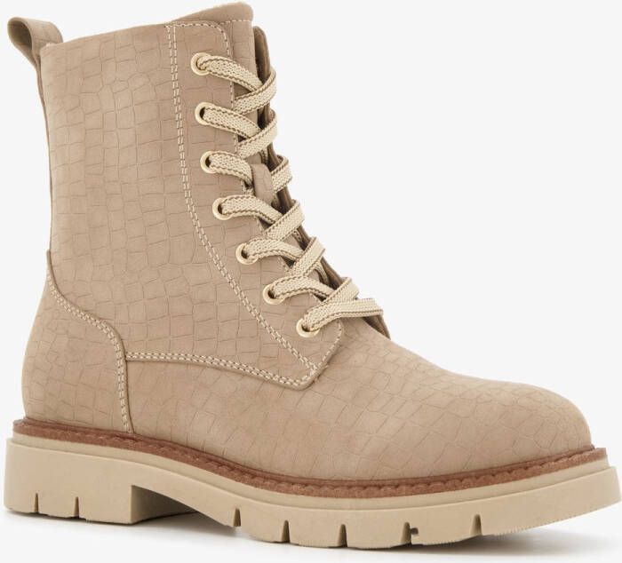 BLUE BOX dames croco veterboots beige