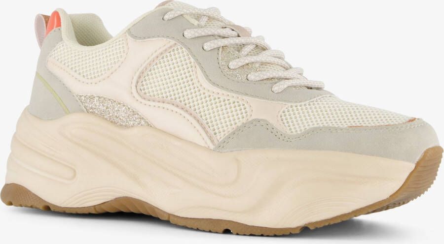 BLUE BOX dames dad sneakers beige met glitters