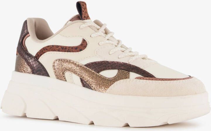 BLUE BOX dames dad sneakers met dierenprint beige Uitneembare zool