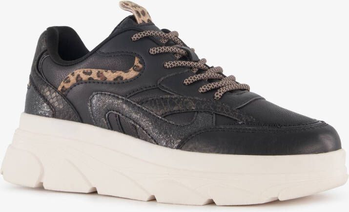 BLUE BOX dames dad sneakers met dierenprint zwart Uitneembare zool