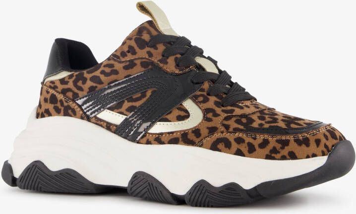 BLUE BOX dames dad sneakers met panterprint zwart Uitneembare zool