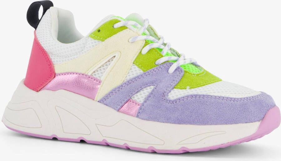 BLUE BOX dames dad sneakers wit neon accenten Uitneembare zool