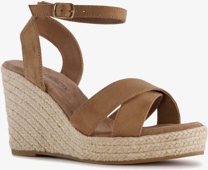 BLUE BOX dames espadrilles met hoge sleehak bruin