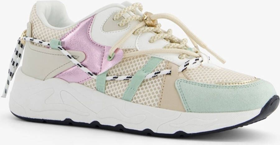 BLUE BOX dames pastel dad sneakers met veter Beige Uitneembare zool