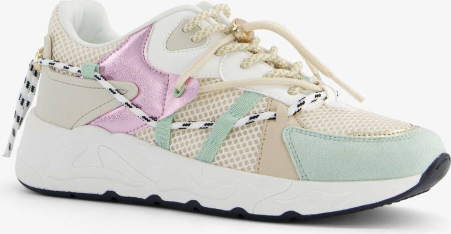 BLUE BOX dames pastel dad sneakers met veter Beige Uitneembare zool