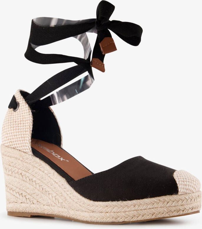 BLUE BOX dames sleehak espadrilles met strik zwart