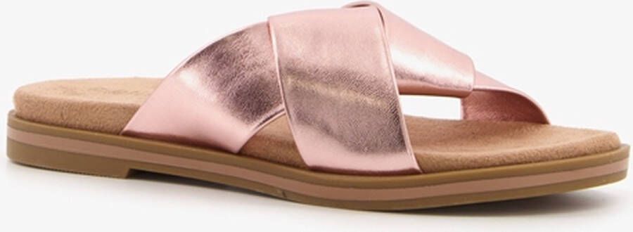 BLUE BOX dames slippers met metallic roze bandjes