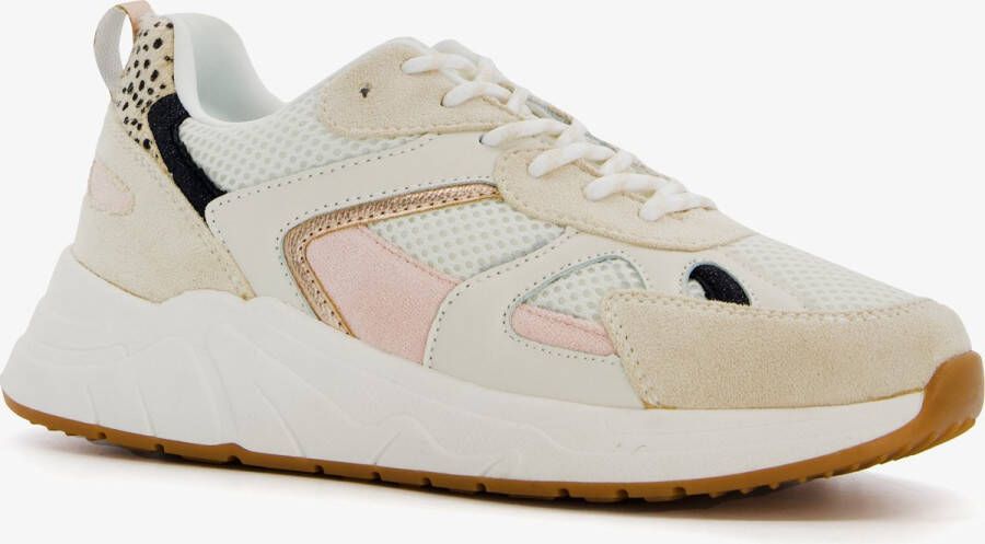 BLUE BOX dames sneakers beige met panterprint Uitneembare zool