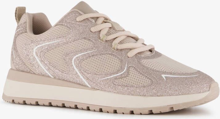 BLUE BOX dames sneakers met glitters taupe Beige Extra comfort Memory Foam