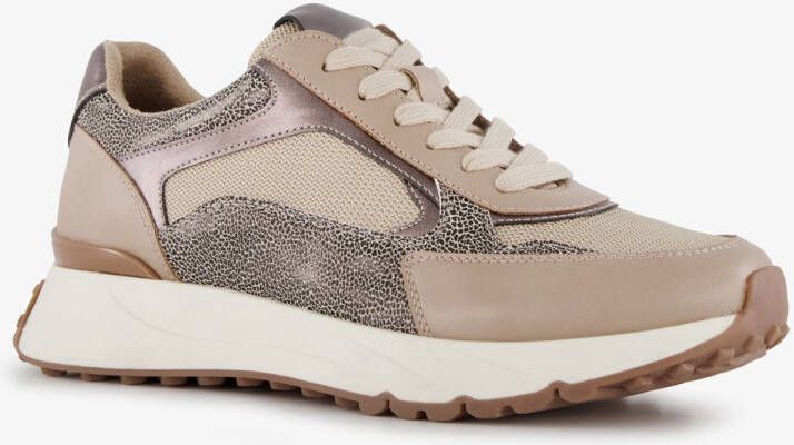BLUE BOX dames sneakers met panterprint details taupe Bruin Uitneembare zool