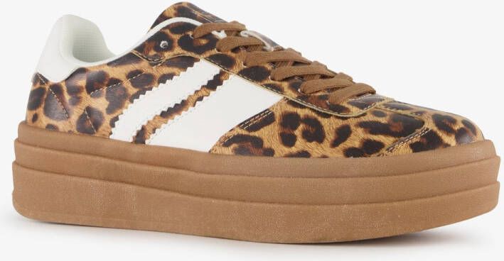 BLUE BOX dames sneakers met plateauzool en panterprint bruin Uitneembare zool