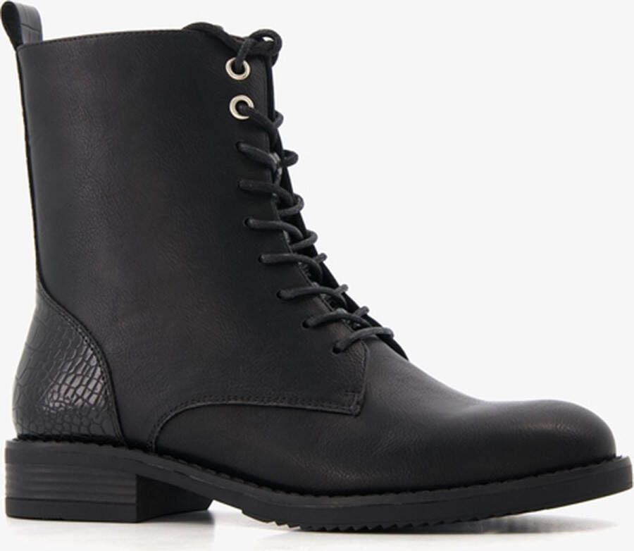 BLUE BOX dames veterboots croco print zwart Schoenen