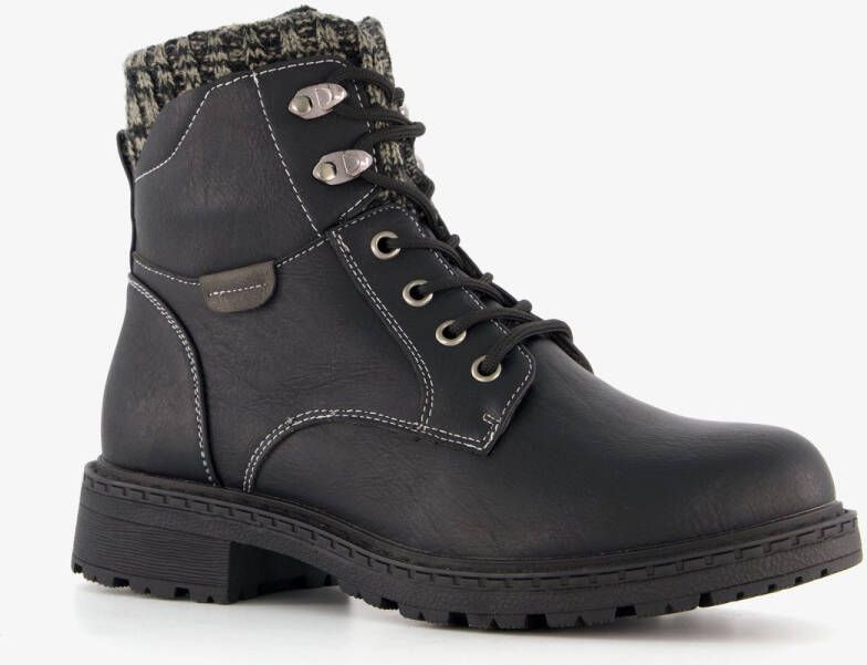 BLUE BOX dames veterboots met gebreid detail zwart
