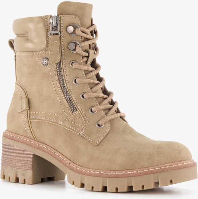 BLUE BOX dames veterboots met hak beige