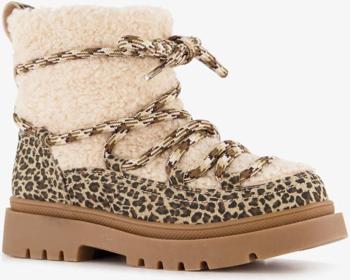 BLUE BOX gevoerde meisjes teddy boots met luipaardprint Beige