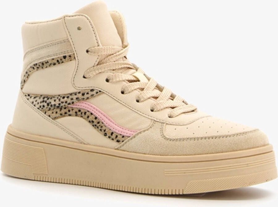 BLUE BOX hoge dames sneakers met cheetah print Beige