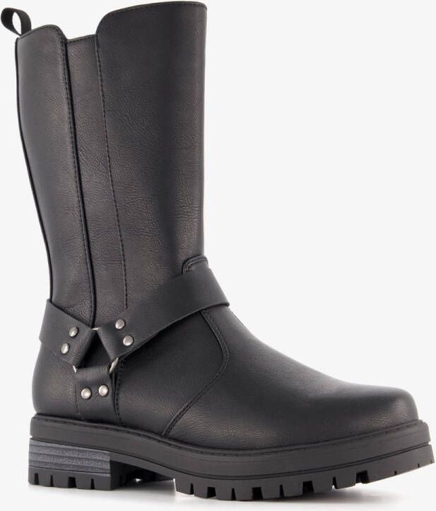 BLUE BOX hoge meisjes biker laarzen met studs zwart