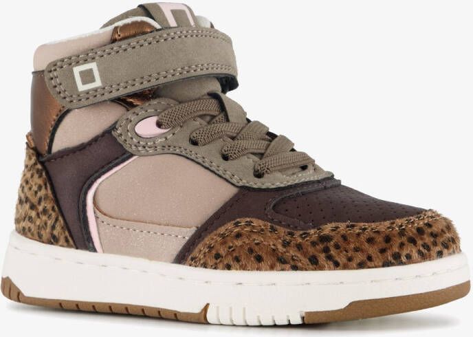 BLUE BOX hoge meisjes sneakers met panterprint details bruin