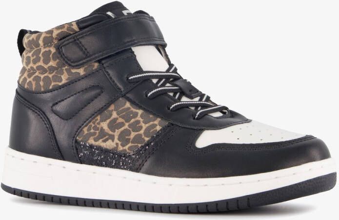 BLUE BOX hoge meisjes sneakers met panterprint details zwart