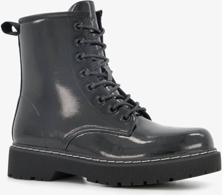 BLUE BOX lak dames veterboots zwart