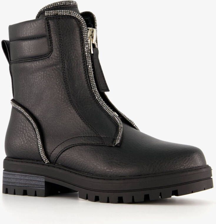 BLUE BOX meisjes biker boots met strass steentjes zwart