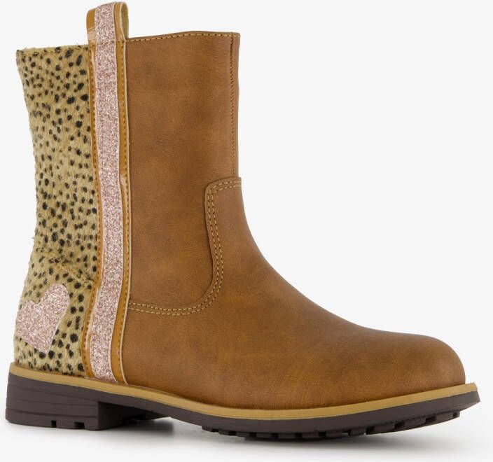 BLUE BOX meisjes boots met panterprint en glitters Cognac Uitneembare zool
