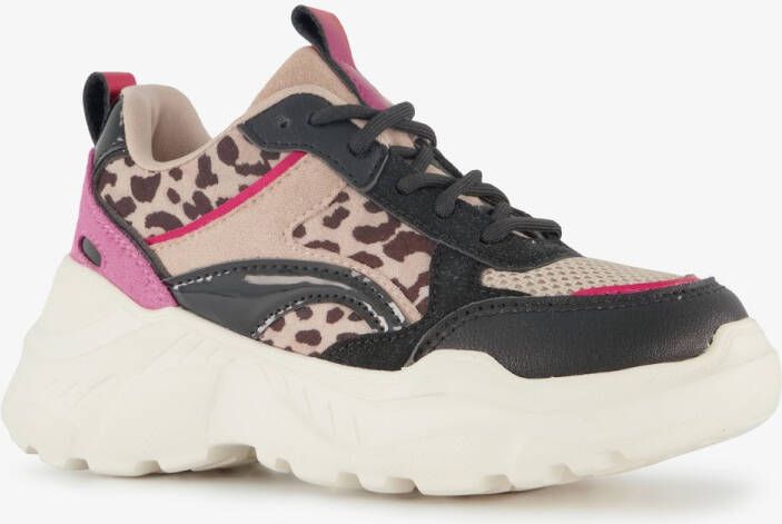 BLUE BOX meisjes dad sneakers met panterprint details beige zwart Uitneembare zool