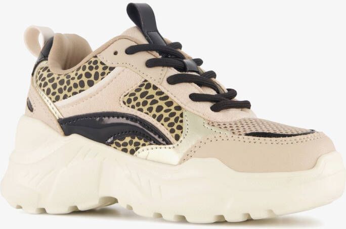 BLUE BOX meisjes dad sneakers met panterprint details beige Uitneembare zool
