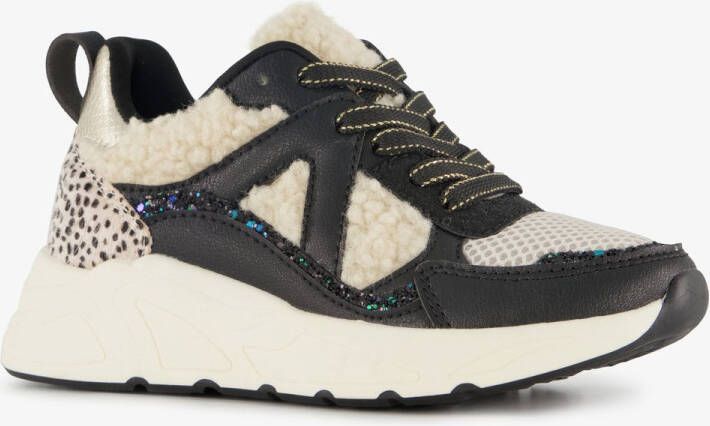 BLUE BOX meisjes dad sneakers met teddy inzet beige zwart Uitneembare zool