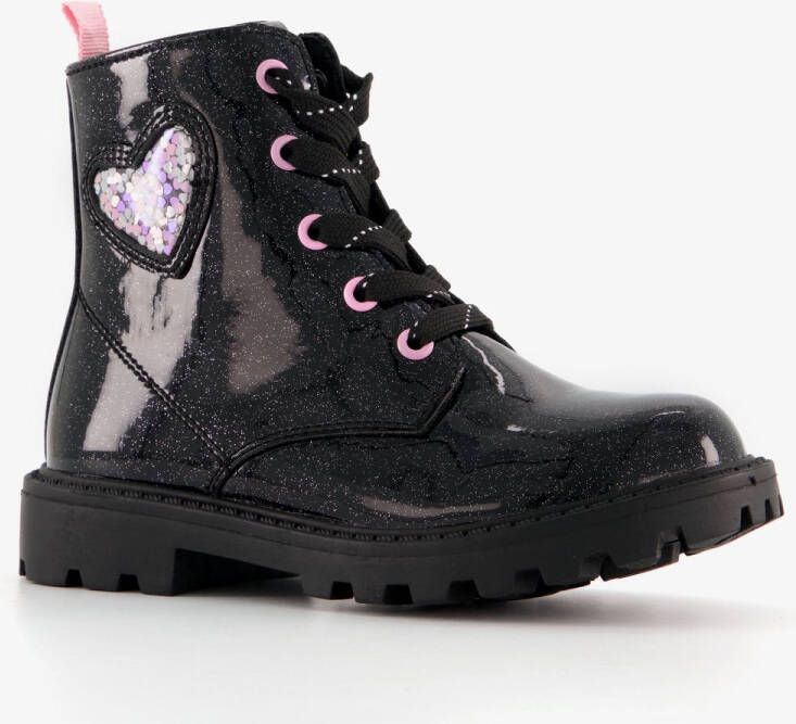 BLUE BOX meisjes lak veterboots zwart met glitters Uitneembare zool