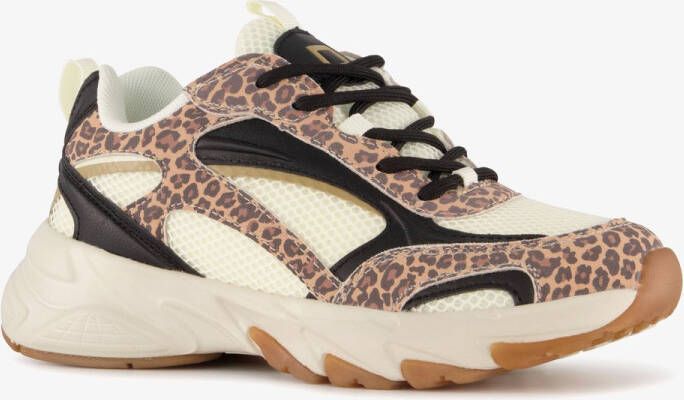 BLUE BOX meisjes sneakers met panterprint details bruin beige Uitneembare zool