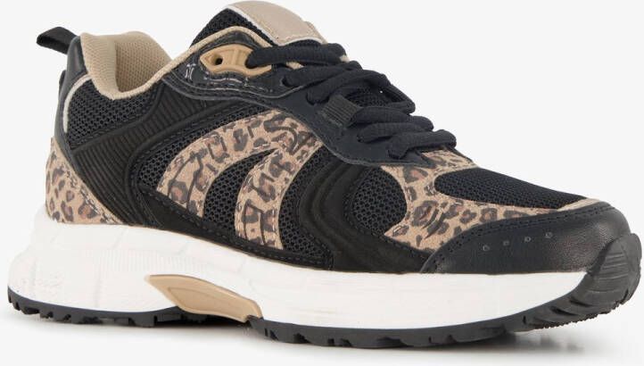 BLUE BOX meisjes sneakers met panterprint details zwart bruin Uitneembare zool
