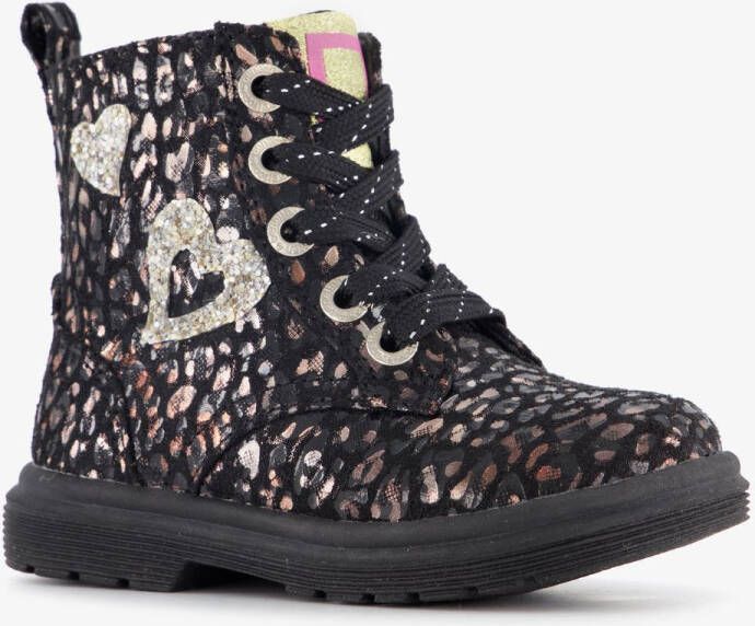 BLUE BOX meisjes veterboots met glitters en hartjes zwart Uitneembare zool