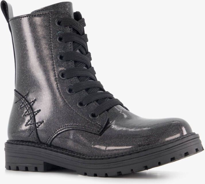 BLUE BOX meisjes veterboots met glitters zwart Uitneembare zool