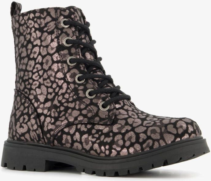BLUE BOX meisjes veterboots met luipaardprint brons
