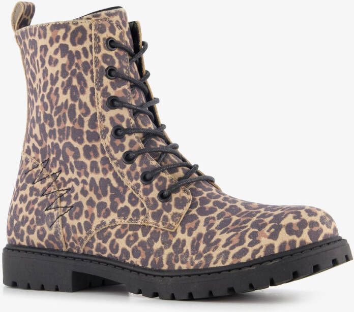 BLUE BOX meisjes veterboots met panterprint bruin