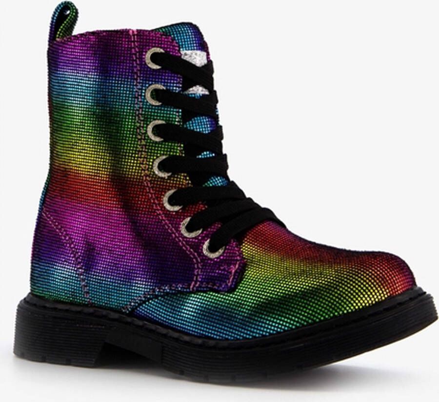 BLUE BOX meisjes veterboots metallic Zwart - Schoenen.nl