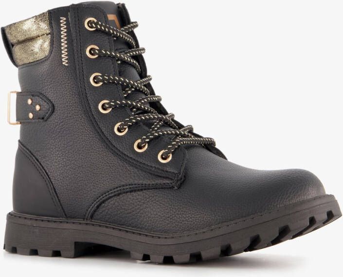 BLUE BOX meisjes veterboots zwart met goud