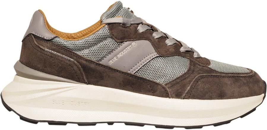 Blue Industry donkerbruine suède heren sneakers met grijs mesh Blue Jogger