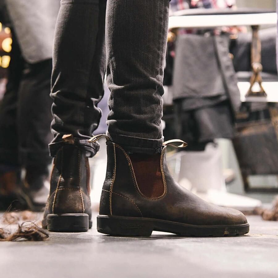Blundstone 500 Stout Bruine Enkellaarzen Van Zwart Leder Fashion Wear Volwassen