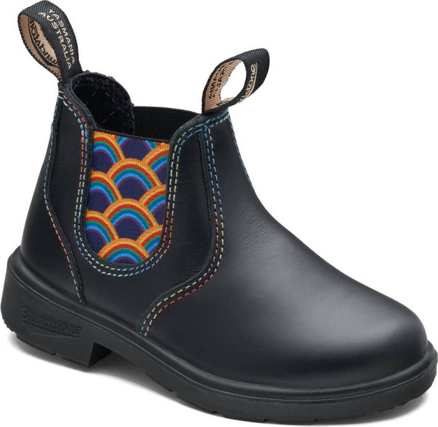 Blundstone Kids Stiefel Boots #2254 Black Leather with Rainbow Elastic (Kids)-K8UK