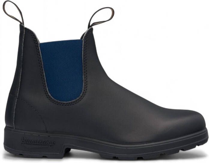 Blundstone Zwarte leren enkellaarsjes met marineblauwe elastieken aan de zijkant