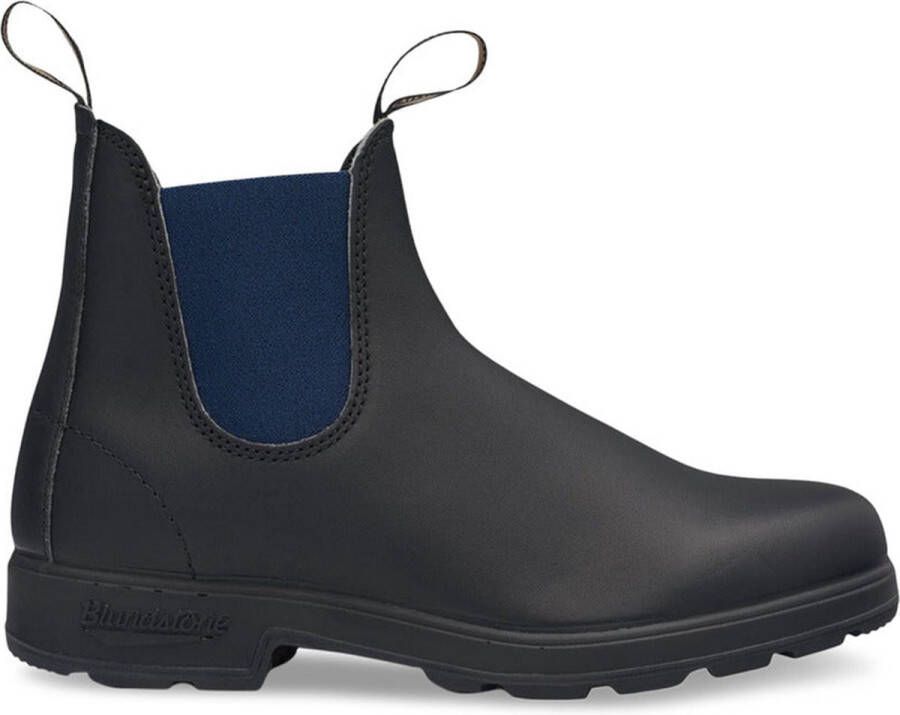 Blundstone Zwarte Leren Enkellaarzen met Marineblauwe Zijelastieken Black