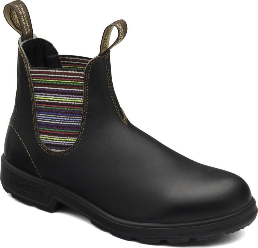 Blundstone Chelsea Stijl Enkellaarzen met Gekleurde Gestreepte Elastieken Black Dames
