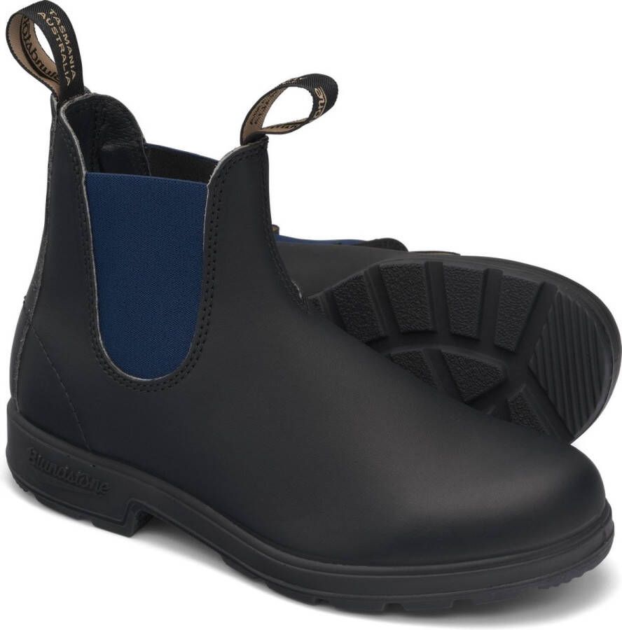 Blundstone Zwarte Leren Enkellaarzen met Marineblauwe Zijelastieken Black