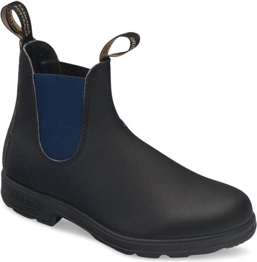 Blundstone Zwarte Leren Enkellaarzen met Marineblauwe Zijelastieken Black