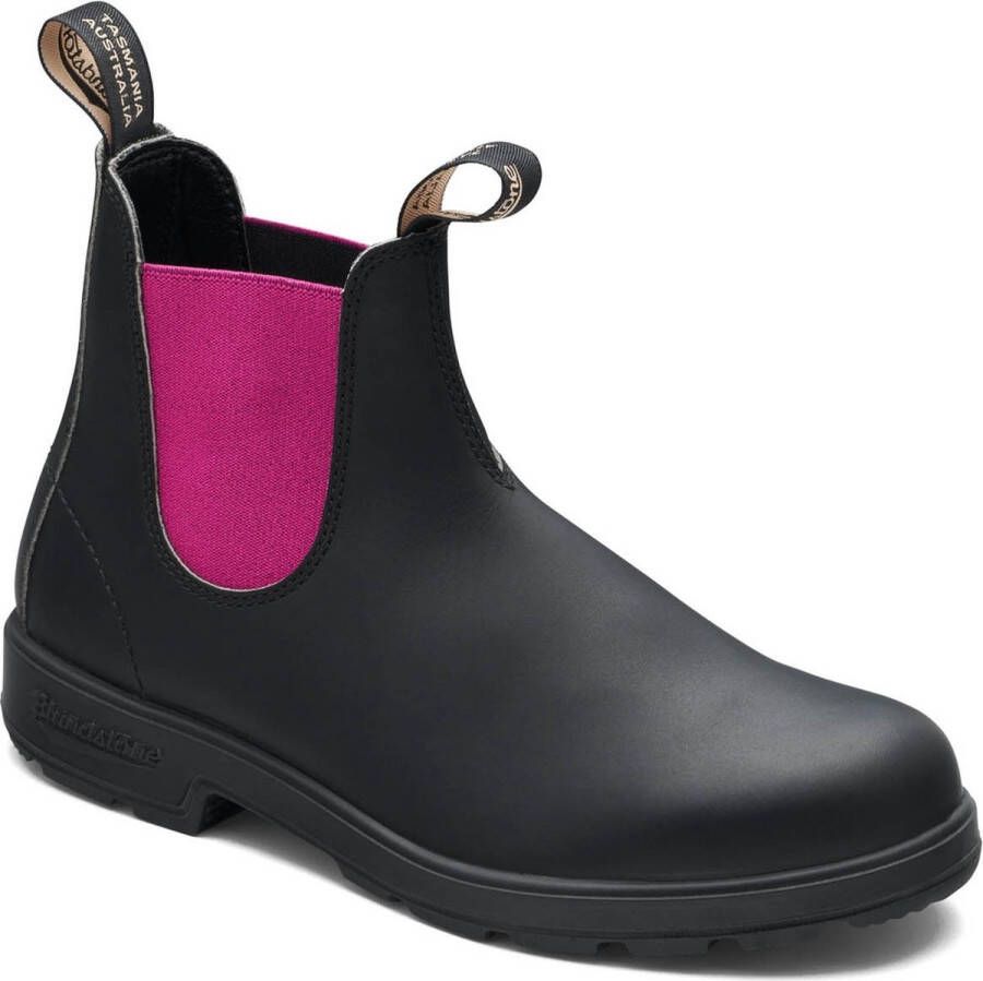 Blundstone Stiefel Boots #2208 Black Leather with Fuchsia Elastic (500 Series)-6.5UK