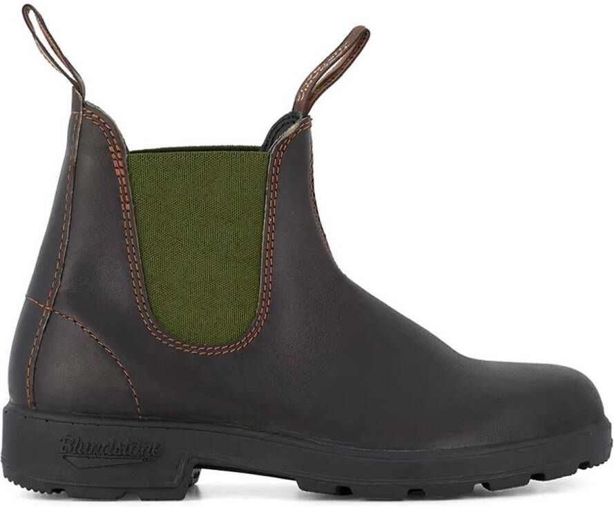 Blundstone Stiefel Boots #519 Stout Brown Leather with Olive Elastic (500 Series)-12UK