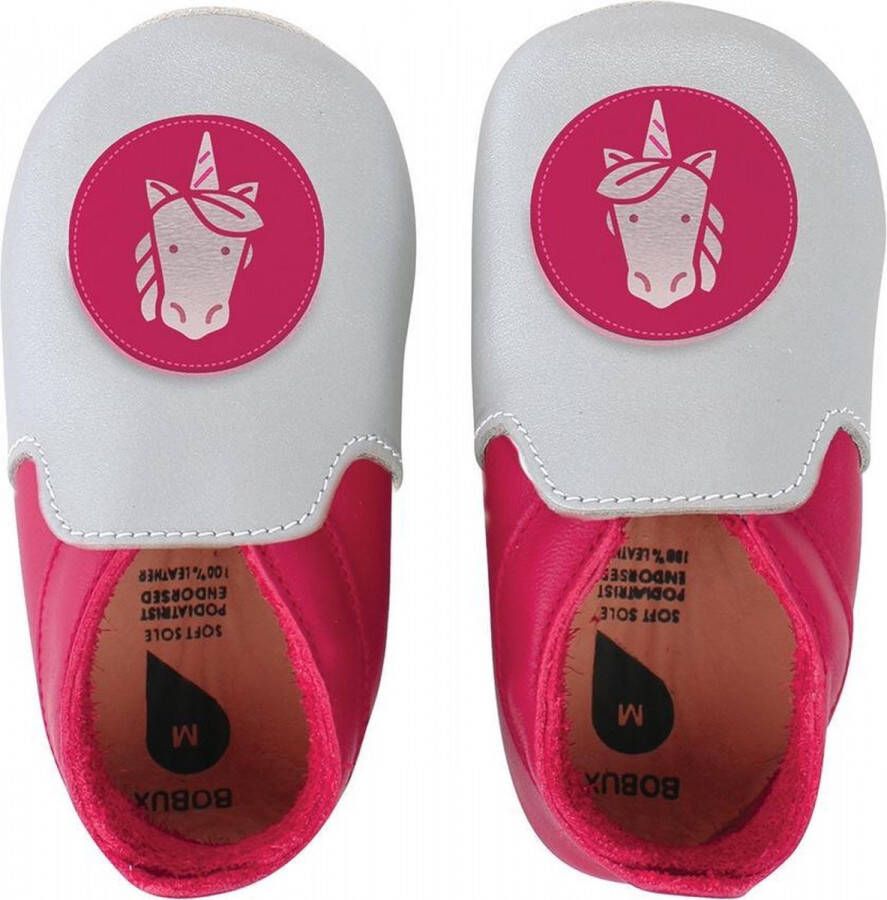 Bobux babyslofjes silver fuchsia unicorn loafer